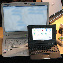 The laptop is approx A4 size, the netbook is the size of a paperback.